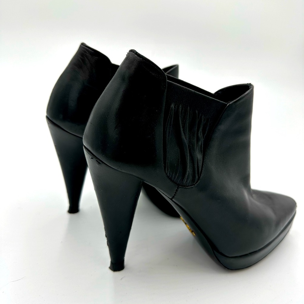 Prada black leather heeled booties